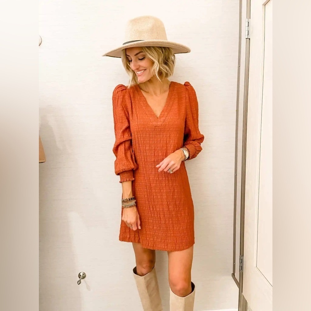 BB Dakota by Steve Madden Rust Textured V-Neck Shift Mini Dress XS